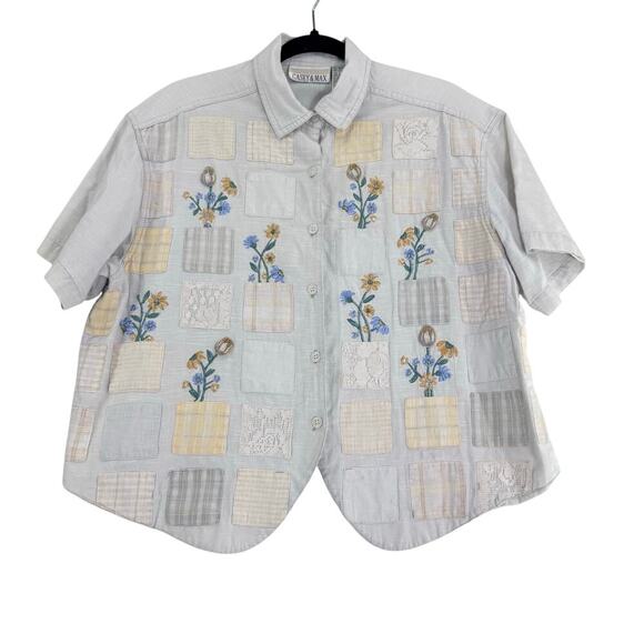 Vintage Casey & Max Button Blouse Women Large Crop Cottage Core Embroider white - Picture 1 of 7
